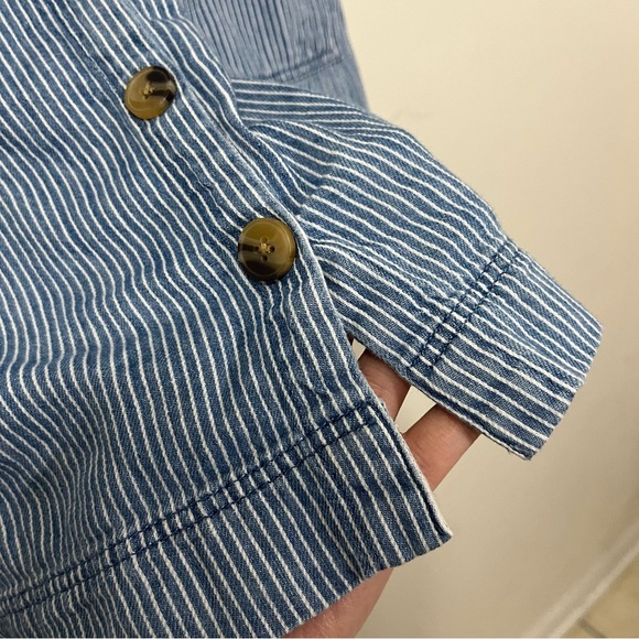 Old Navy Women's Denim Blue Striped Dress Overall Sleeveless Button Front Sz L - Picture 8 of 16